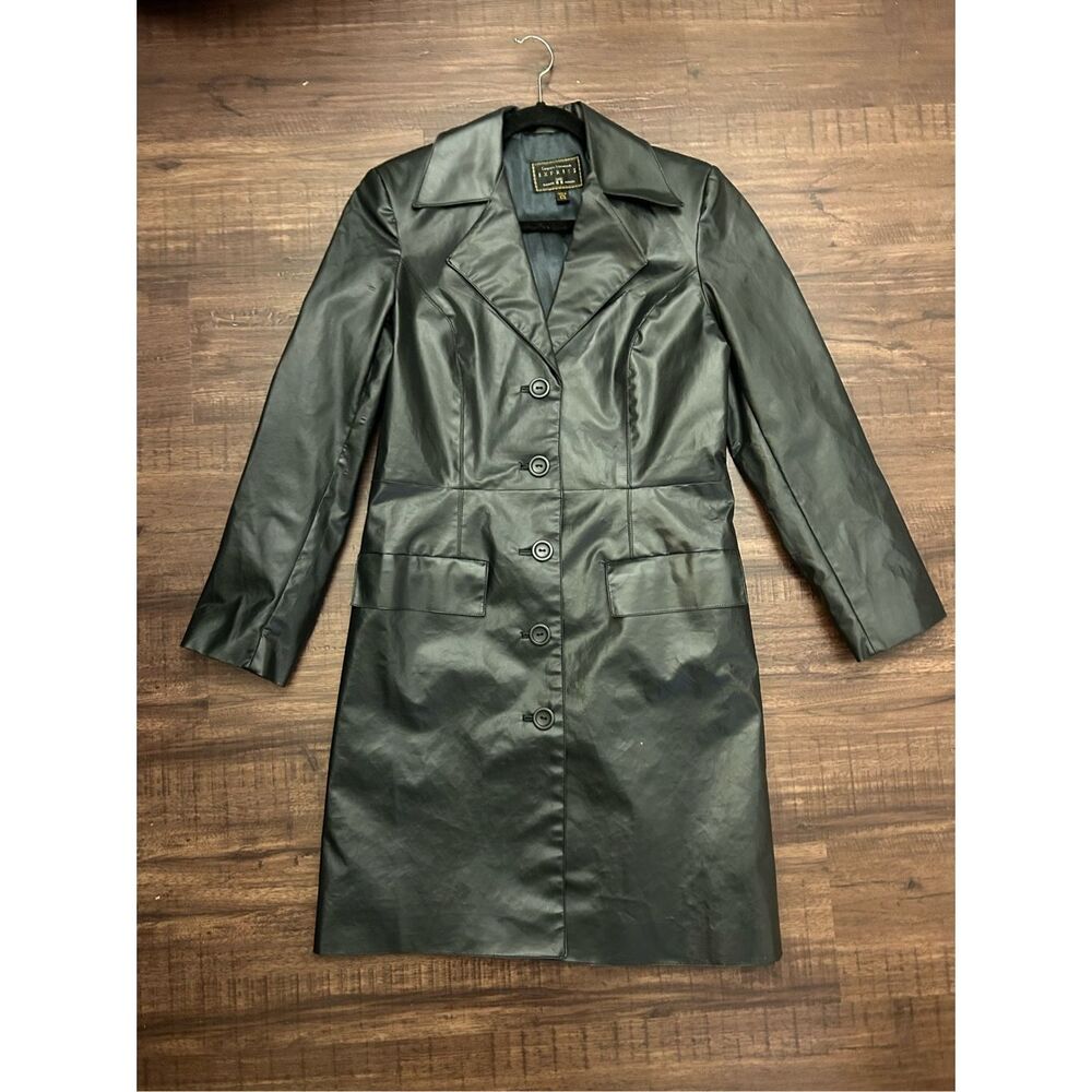 Compagnie Internationale Express Trench Black Classic Designer Jacket Sz 5/6